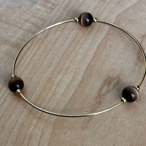 Thin bangle bracelet/ silver tone/ brown beaded/ fits 7 1/4 in wrist